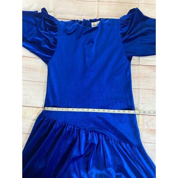 Vintage David Brown California 1980's Blue Velvet Puff Sleeve Maxi - Small - Picture 10 of 15